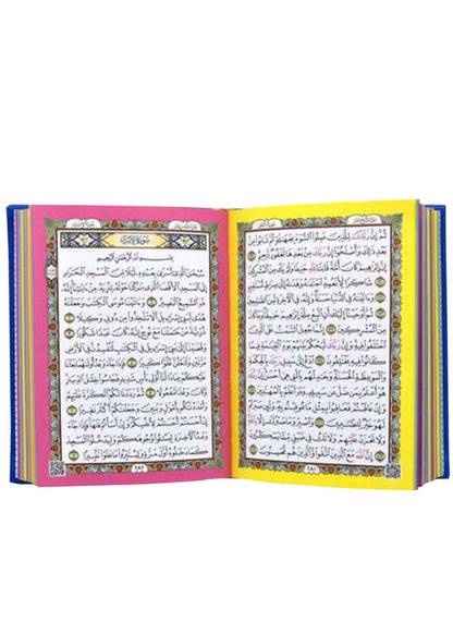 Leather Embossed Rainbow Colored Tajweedi Quran (Uthmani Script â€“15 Lines) - Dark Pink