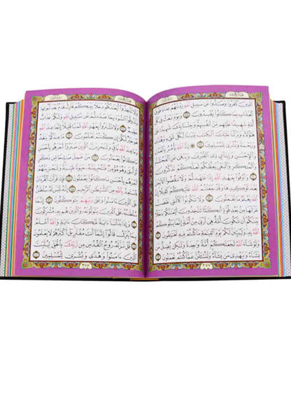 Leather Embossed Rainbow Colored Tajweedi Quran (Uthmani Script â€“15 Lines) - Dark Pink